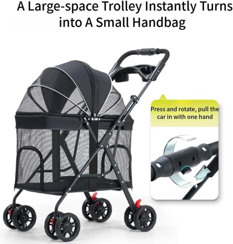 Larger Dog Stroller for Medium Pet, Lightweight, Dispenser, Storage Pouch, Brake Wheels, Easy Folding, Offering A Wide and Breathable View in Saudi Arabia