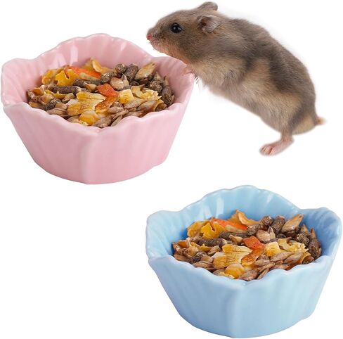 VanEnjoy 2 Pack Ceramic Guinea Pig Food Bowl Cute Flower Hamster Cage Accessories for Chinchilla Hedgehog Pink and Blue Small Animal Water Dish in Saudi Arabia