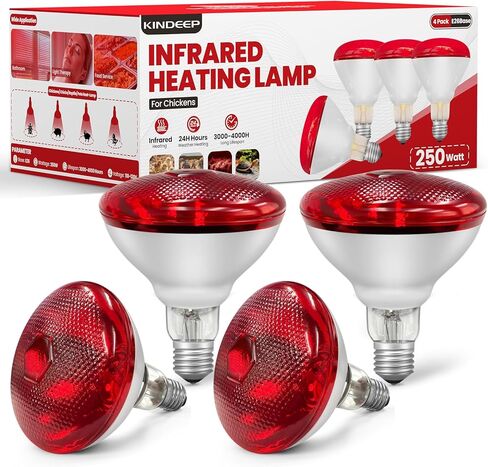 مصباح الحرارة بالأشعة تحت الحمراء للدجاج: لمبة المصباح الحراري الأحمر بقدرة 250 وات - مصابيح الإضاءة الحرارية لدجاج الحضانة والحيوانات الأليفة وخدمة طعام الزواحف والعلاج بالضوء في الحمام - مصابيح الإضاءة المتوهجة بالأشعة تحت الحمراء للدجاج - عبوة واحدة in Kuwait
