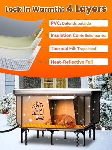 Rywell Pro Heated Cat House for Outside, All-Weather Waterproof PVC Cat Shelter with Reinforced Frame, Elevated Outdoor Cat House with Timer-Temp Control&Multi-Doors for All-Year Ready in Kuwait