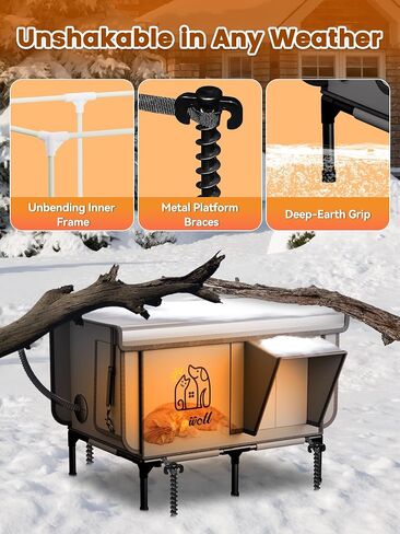 Rywell Pro Heated Cat House for Outside, All-Weather Waterproof PVC Cat Shelter with Reinforced Frame, Elevated Outdoor Cat House with Timer-Temp Control&Multi-Doors for All-Year Ready in Kuwait