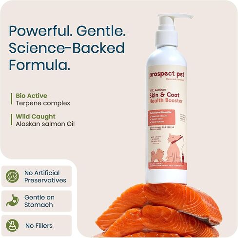 معزز صحة الجلد والمعطف - زيت سلمون ألاسكا البري للكلاب، مكمل زيت السمك أوميجا 3 السائل مع الأحماض الدهنية EPA وDHA للمعطف، وتخفيف حكة الجلد الجاف، والتساقط، والمفاصل، 8 أونصة in Kuwait
