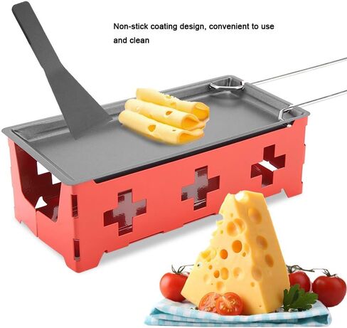 Portable Non Stick Cheese Raclette Rotaster Baking Tray Stove Set Home Kitchen Grilling Tool, with (Steel handle set, red stove rack + baking tray) in Saudi Arabia