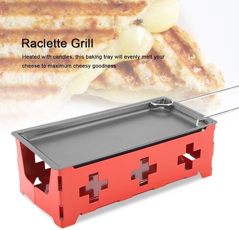 Portable Non Stick Cheese Raclette Rotaster Baking Tray Stove Set Home Kitchen Grilling Tool, with (Steel handle set, red stove rack + baking tray) in Saudi Arabia