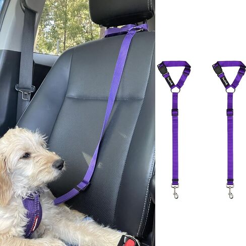 PawsPawty 2 حزمة مسند رأس الكلب مقعد السيارة حزام الأمان قابل للتعديل نسيج النايلون مقود السيارة أحزمة الأمان تسخير للكلاب 2 في 1 المقود وضبط النفس in Saudi Arabia