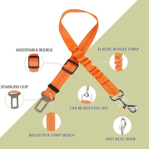 Dog Seat Belts for Cars, Anti-Shock Adjustable Elastic Nylon Bungee Buffer Dog Car Safety Harness, Safety Heavy Duty Elastic Dog Seatbelt Tether for Small Medium Large Dogs/Cats(Black) in Saudi Arabia
