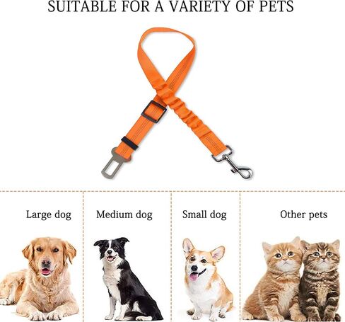 Dog Seat Belts for Cars, Anti-Shock Adjustable Elastic Nylon Bungee Buffer Dog Car Safety Harness, Safety Heavy Duty Elastic Dog Seatbelt Tether for Small Medium Large Dogs/Cats(Black) in Saudi Arabia