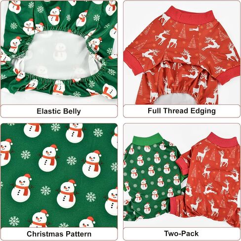 Vehomy 2-Pack Christmas Dog Pajamas Xmas Pet Pjs with Snowman Elk Patterns Christmas Dog Onesie Jumpsuits Jammies Clothes Stretchy Shirts Comfy Outfit Costume Apparel for Small Medium Large Dogs XL in Saudi Arabia