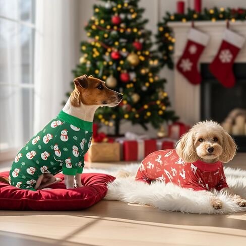 Vehomy 2-Pack Christmas Dog Pajamas Xmas Pet Pjs with Snowman Elk Patterns Christmas Dog Onesie Jumpsuits Jammies Clothes Stretchy Shirts Comfy Outfit Costume Apparel for Small Medium Large Dogs XL in Saudi Arabia