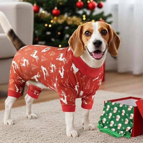 Vehomy 2-Pack Christmas Dog Pajamas Xmas Pet Pjs with Snowman Elk Patterns Christmas Dog Onesie Jumpsuits Jammies Clothes Stretchy Shirts Comfy Outfit Costume Apparel for Small Medium Large Dogs XL in Saudi Arabia