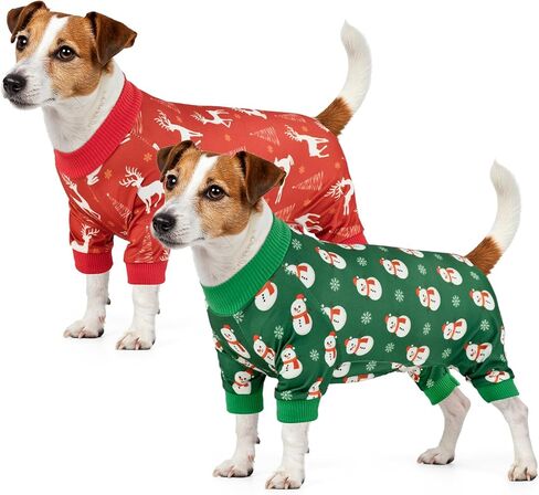 Vehomy 2-Pack Christmas Dog Pajamas Xmas Pet Pjs with Snowman Elk Patterns Christmas Dog Onesie Jumpsuits Jammies Clothes Stretchy Shirts Comfy Outfit Costume Apparel for Small Medium Large Dogs XL in Saudi Arabia