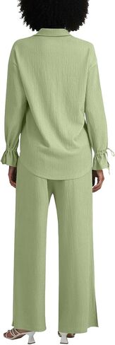 LYANER Women's 2 Piece Outfits Button Down Long Sleeve Shirt and Wide Leg Pants Set in Saudi Arabia