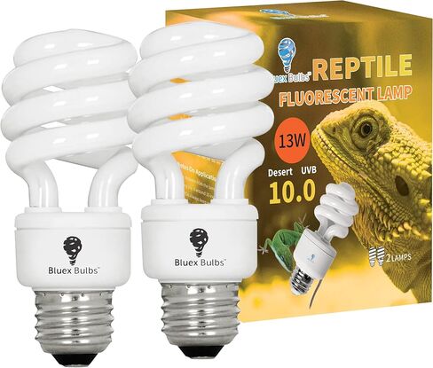 2 Pack 13-Watt Reptile Bulb Desert UVA UVB Light - 10.0 UVB Reptile Light - Compact Florescent Terrarium Bulb Suitable for Desert Reptiles Lizards Bearded Dragons Tortoises CFL UVB Bulb (13 Watt 10.0) in Saudi Arabia