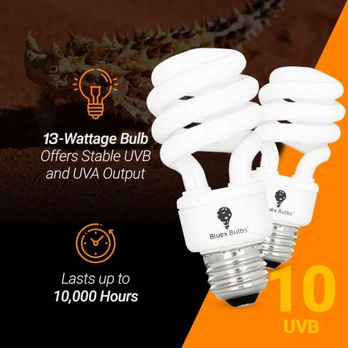 2 Pack 13-Watt Reptile Bulb Desert UVA UVB Light - 10.0 UVB Reptile Light - Compact Florescent Terrarium Bulb Suitable for Desert Reptiles Lizards Bearded Dragons Tortoises CFL UVB Bulb (13 Watt 10.0) in Saudi Arabia