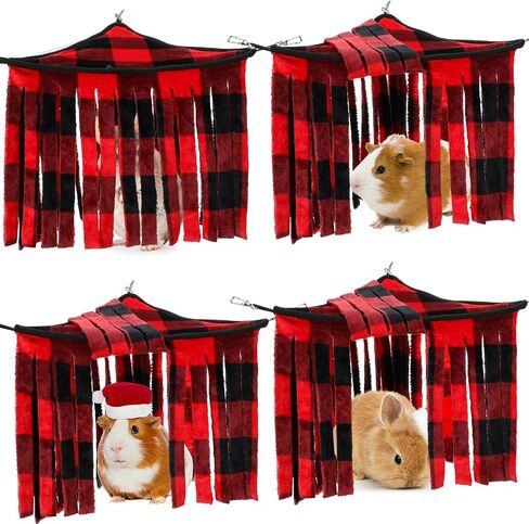 Huwena 4 Pcs Guinea Pig Hideout Christmas Plaid Fleece Hideaway Toys Cage Accessories Small Animals Corner Triangular Hammock Hamster Ferret Playing Sleeping Bed for Hedgehog Bunny Chinchillas in Saudi Arabia
