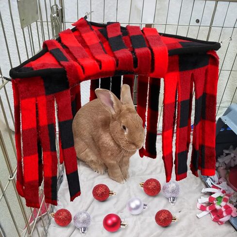 Huwena 4 Pcs Guinea Pig Hideout Christmas Plaid Fleece Hideaway Toys Cage Accessories Small Animals Corner Triangular Hammock Hamster Ferret Playing Sleeping Bed for Hedgehog Bunny Chinchillas in Saudi Arabia