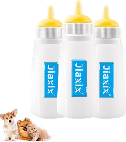 3 Pack Kitten Silicone Bottle Feeding Kit,Nipple & Feeding Kit for Kittens, Reusable Newborn Kitten Supplies, Suitable for Feeding Kitten, Puppy, Rabbit,Hamster (Yellow, Large) in Saudi Arabia