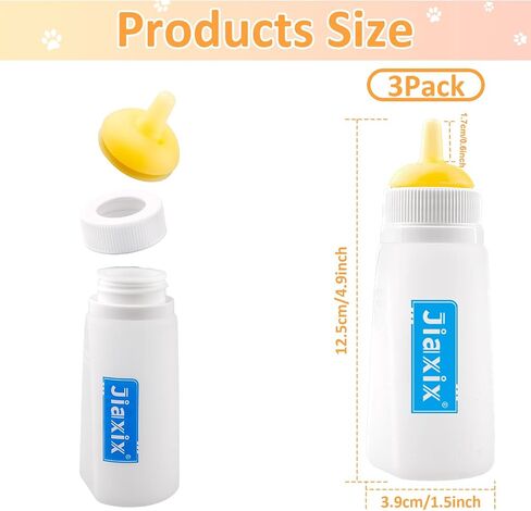 3 Pack Kitten Silicone Bottle Feeding Kit,Nipple & Feeding Kit for Kittens, Reusable Newborn Kitten Supplies, Suitable for Feeding Kitten, Puppy, Rabbit,Hamster (Yellow, Large) in Saudi Arabia