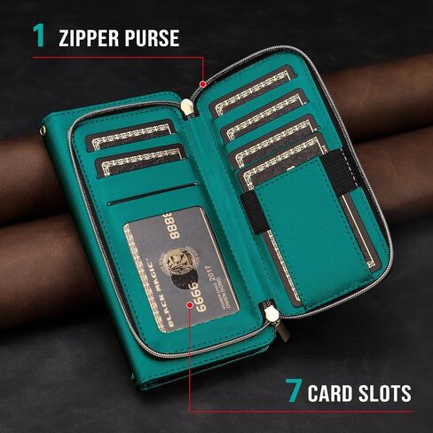 للحصول على iPhone16 Pro Max Wallet Case with Crossbody and Wrist Strap for Women Girls ، Fashion Pu Leather Rfid Forcing Kickstand Flip Folio Wover with Card Holder and Zipper Black in Saudi Arabia