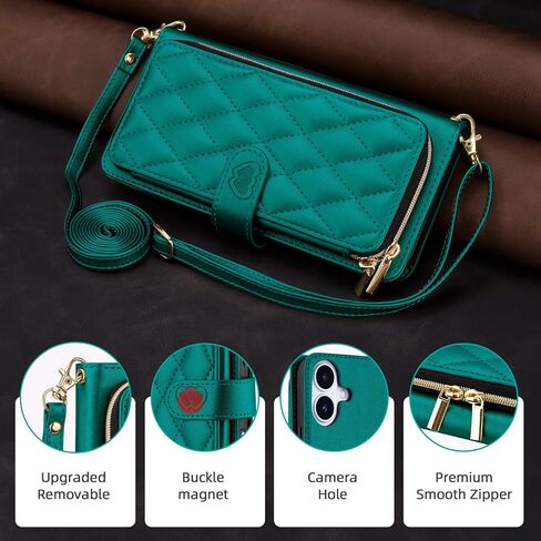 للحصول على iPhone16 Pro Max Wallet Case with Crossbody and Wrist Strap for Women Girls ، Fashion Pu Leather Rfid Forcing Kickstand Flip Folio Wover with Card Holder and Zipper Black in Saudi Arabia