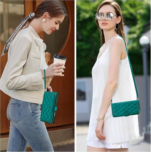 للحصول على iPhone16 Pro Max Wallet Case with Crossbody and Wrist Strap for Women Girls ، Fashion Pu Leather Rfid Forcing Kickstand Flip Folio Wover with Card Holder and Zipper Black in Saudi Arabia