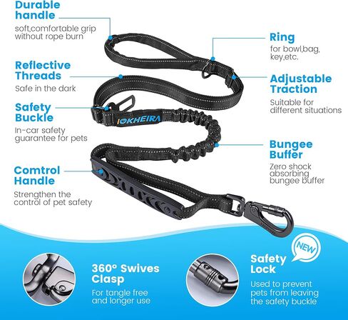 IOKHEIRA 6Ft /4Ft Dog Leash Rope for Large Dogs, Heavy Duty with Comfortable Padded Handle and Highly Reflective Threads,4-in-1 Multifunctional Dog Leashes with Car Seat Belt for Training (Black) in Saudi Arabia