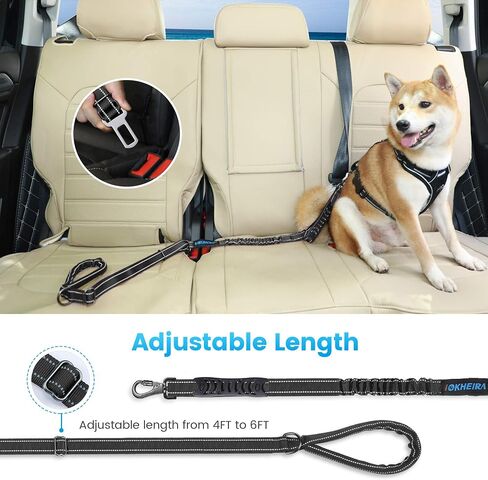 IOKHEIRA 6Ft /4Ft Dog Leash Rope for Large Dogs, Heavy Duty with Comfortable Padded Handle and Highly Reflective Threads,4-in-1 Multifunctional Dog Leashes with Car Seat Belt for Training (Black) in Saudi Arabia