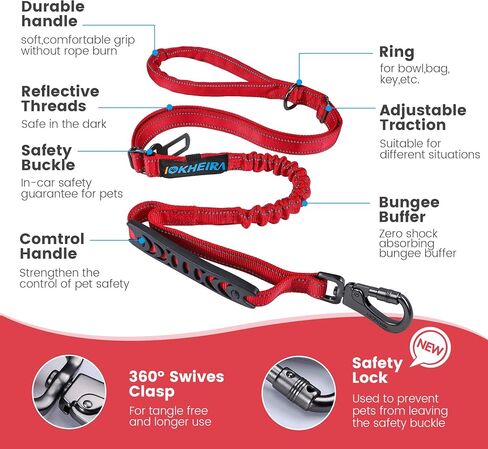 IOKHEIRA 6Ft /4Ft Dog Leash Rope for Large Dogs, Heavy Duty with Comfortable Padded Handle and Highly Reflective Threads,4-in-1 Multifunctional Dog Leashes with Car Seat Belt for Training (Black) in Saudi Arabia