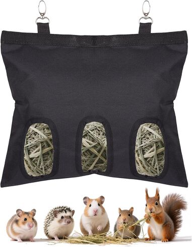 2-Pack Rabbit Hay Feeder Bag, Storage Guinea Pig Feeder Rack Bag, 3-Hole Hanging Hay Holder for Rabbits Chinchillas Hamsters Pets Bunny Supplies Accessories in Saudi Arabia