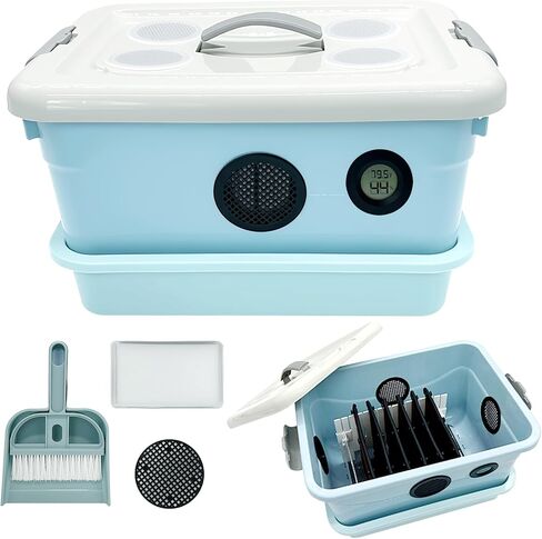 Cricket Keeper,Dubia Roach Container,with Temperature and Humidity Detector,Live Crickets Keeper for Reptiles,Insect Habitat for Crickets,Dubia Roach,with Water Dish, Feeding Tray,Cleaning Brush (A) in Saudi Arabia