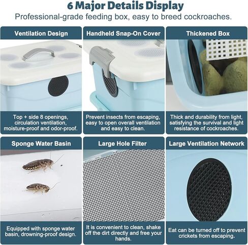 Cricket Keeper,Dubia Roach Container,with Temperature and Humidity Detector,Live Crickets Keeper for Reptiles,Insect Habitat for Crickets,Dubia Roach,with Water Dish, Feeding Tray,Cleaning Brush (A) in Saudi Arabia