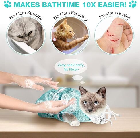 Cat Bathing Grooming Bag Adjustable Breathable Mesh Pet Restraint Bag for Bath Nail Trim Medicine and Vet Visits Green in Saudi Arabia