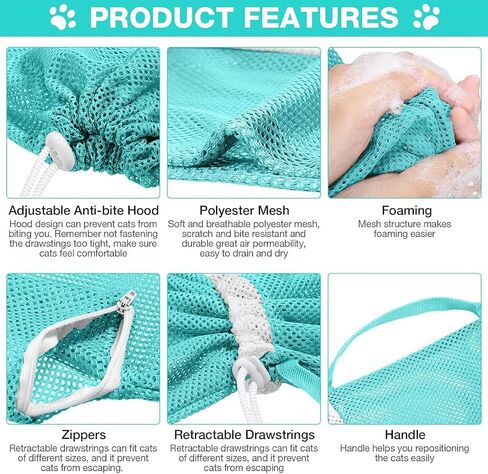 Cat Bathing Grooming Bag Adjustable Breathable Mesh Pet Restraint Bag for Bath Nail Trim Medicine and Vet Visits Green in Saudi Arabia