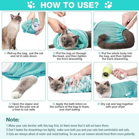 Cat Bathing Grooming Bag Adjustable Breathable Mesh Pet Restraint Bag for Bath Nail Trim Medicine and Vet Visits Green in Saudi Arabia