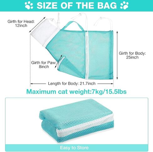 Cat Bathing Grooming Bag Adjustable Breathable Mesh Pet Restraint Bag for Bath Nail Trim Medicine and Vet Visits Green in Saudi Arabia