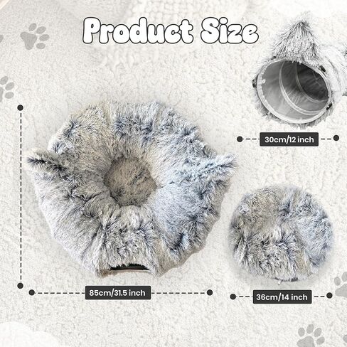 Cat Donut Tunnel Bed with 3pcs Mouse Ball Toy - Cat Tunnel for Under Christmas Tree & Cat Tunnel Bed Cave - Soft cat cave Bed – 3-in-1 Cat Tunnels for Indoor Cats, Kittens, Puppies, Rabbits (Grey) in Saudi Arabia