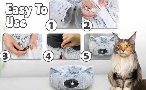 Cat Donut Tunnel Bed with 3pcs Mouse Ball Toy - Cat Tunnel for Under Christmas Tree & Cat Tunnel Bed Cave - Soft cat cave Bed – 3-in-1 Cat Tunnels for Indoor Cats, Kittens, Puppies, Rabbits (Grey) in Saudi Arabia