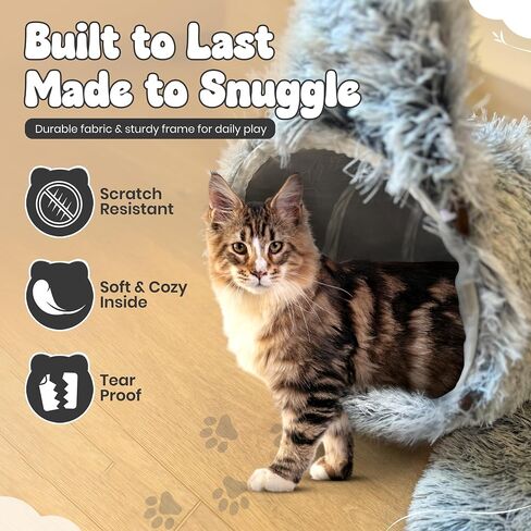 Cat Donut Tunnel Bed with 3pcs Mouse Ball Toy - Cat Tunnel for Under Christmas Tree & Cat Tunnel Bed Cave - Soft cat cave Bed – 3-in-1 Cat Tunnels for Indoor Cats, Kittens, Puppies, Rabbits (Grey) in Saudi Arabia