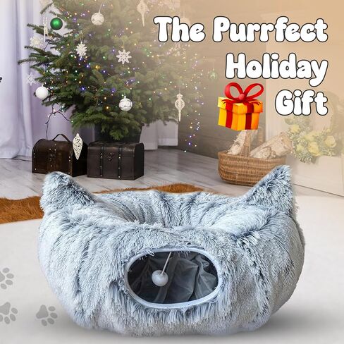 Cat Donut Tunnel Bed with 3pcs Mouse Ball Toy - Cat Tunnel for Under Christmas Tree & Cat Tunnel Bed Cave - Soft cat cave Bed – 3-in-1 Cat Tunnels for Indoor Cats, Kittens, Puppies, Rabbits (Grey) in Saudi Arabia