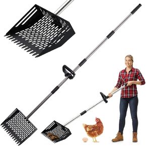 Chicken Poop Scooper & Rake 2-in-1, Adjustable 24'' to 66'' Metal Sand Sifting Shovel for Coop Cleaning, Effortless for Chicken Duck Rabbit Cages, Cat Litter, Fire Ash, Saving Time & Energy in Saudi Arabia
