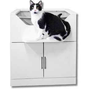 LoftyLoo Raised Cat Litter Box – Elevated, Easy to Clean & Dog-Deterring – Tall Litter Box for Seniors, Wheelchair Users & Mobility-Limited Cat Owners – Storage, White, Wheels, Made in USA in Saudi Arabia