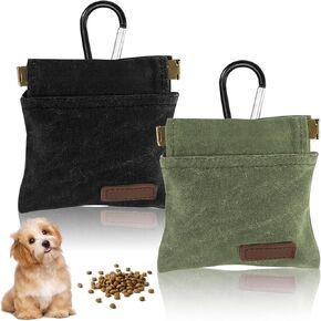 2Pcs Dog Treat Pouch, Dog Treat Pouches for Pet Training, Portable Auto Closing Dog Walking Bag with Carabiner for Puppy Travel or Outdoor Use Black Green in Kuwait