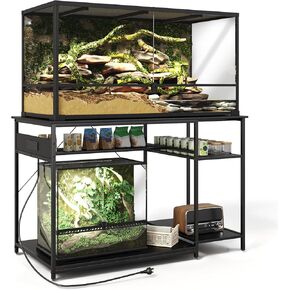 Reptile Tank Stand with Power Outlets，48" X 24" Tabletop Fits up to 120 Gallon Bearded Dragon Enclosure Stand，Double Snake Terrarium Table with Light in Saudi Arabia
