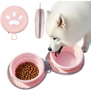 Bear Paw Foldable Pet Bowl, Dual Bowl Design for Food and Water,6.1in，Pink,Orange and Beige (Pink) in Kuwait