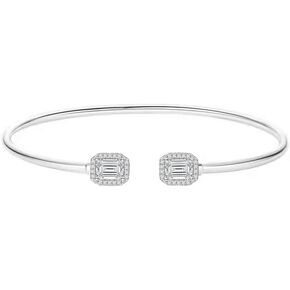 Emerald Cut Halo Style White Diamond Cuff Bangle Bracelet for Women, 14K White Gold Finish April Birthstone Diamond Adjustable Bangle in Saudi Arabia