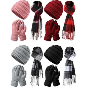 12 Pcs Winter Warmer Set Including Knit Beanie Hat Buffalo Plaid Scarf Touch Screen Gloves for Men Women in Kuwait