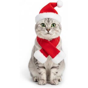 زي عيد الميلاد للقطط، قبعة سانتا مع وشاح وكلاب صغيرة - قبعة سانتا المضحكة وزي وشاح لصور العطلات، واللباس والحفلات، ملابس وإكسسوارات عيد الميلاد للقطط قابلة للتعديل لمحبي الحيوانات الأليفة in Kuwait
