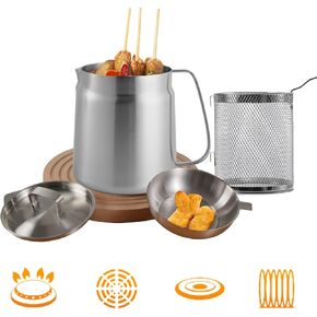 وعاء مقلاة عميقة من الفولاذ المقاوم للصدأ 304 مع سلة ومصفاة، القلي، الطبخ، التخييم، حاوية فلتر الزيت، 3.5 لتر (3.5Qt) in Kuwait