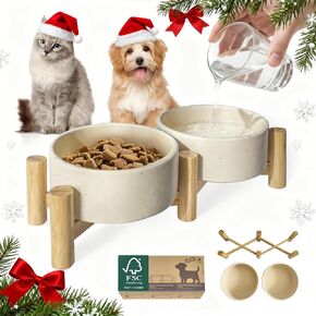 Elevated Dog Bowl & Cat Dish 27oz – Raised Ceramic Pet Food and Water Bowls with Bamboo Stand, Feeding Station for Small & Medium Pets, Prevents Neck Strain – Durable, Premium Quality by Homish in Saudi Arabia