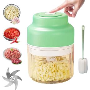 Electric Garlic Chopper, Mini Food Processor, Mini Portable Veggie Chopper with 4/6 Stainless Steel Blades, Rechargeable Small Food Processor for Garlic, Onion, Chili, Ginger, Nuts (Blue, 250ML) in Saudi Arabia